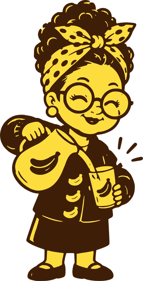 Nana pouring a glass of banana water