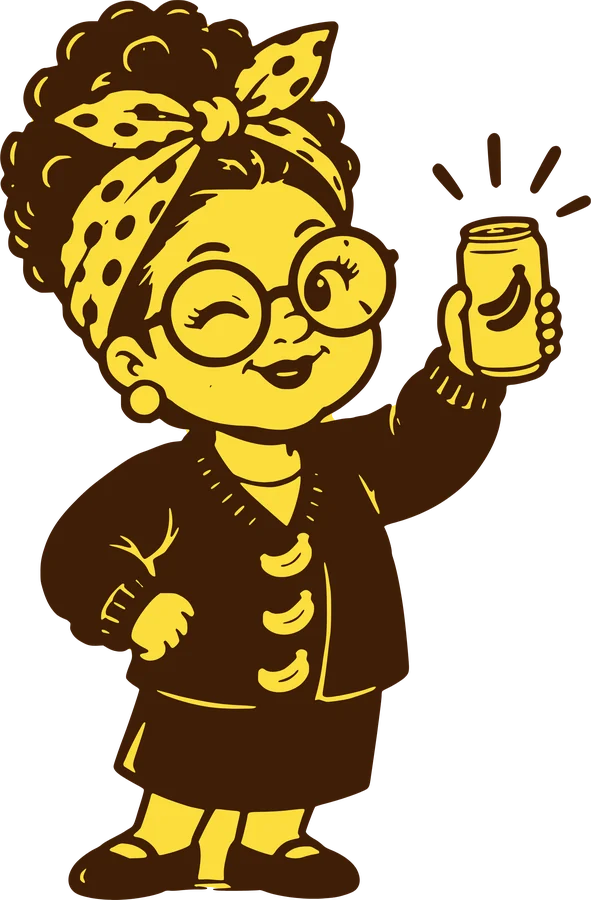 Nana raising a glass of banana water